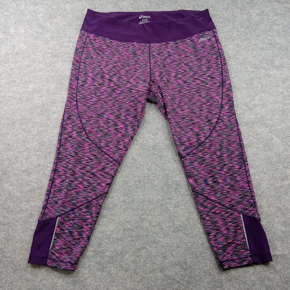 ASICS Leggings Women Large Purple Space Dye Running Capri Leggings Athletic Yoga